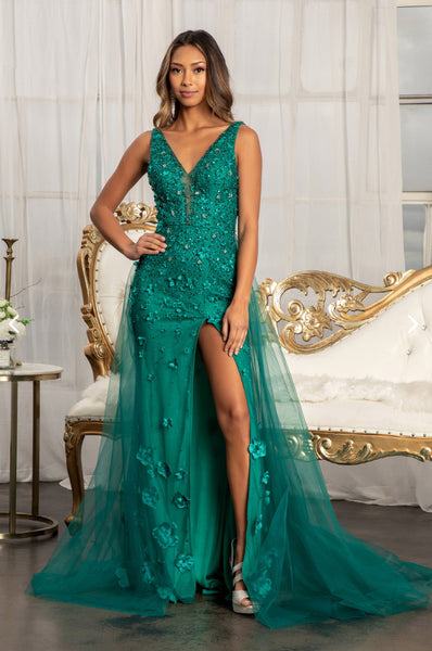 green emerald velvet dress Green Layers Tulle Straps Beaded Long Party Dress, Green Long Formal D –  formalgowns main image 1