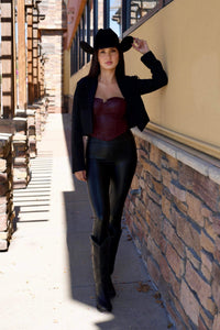 Selena Burgundy Faux Leather Corset Top