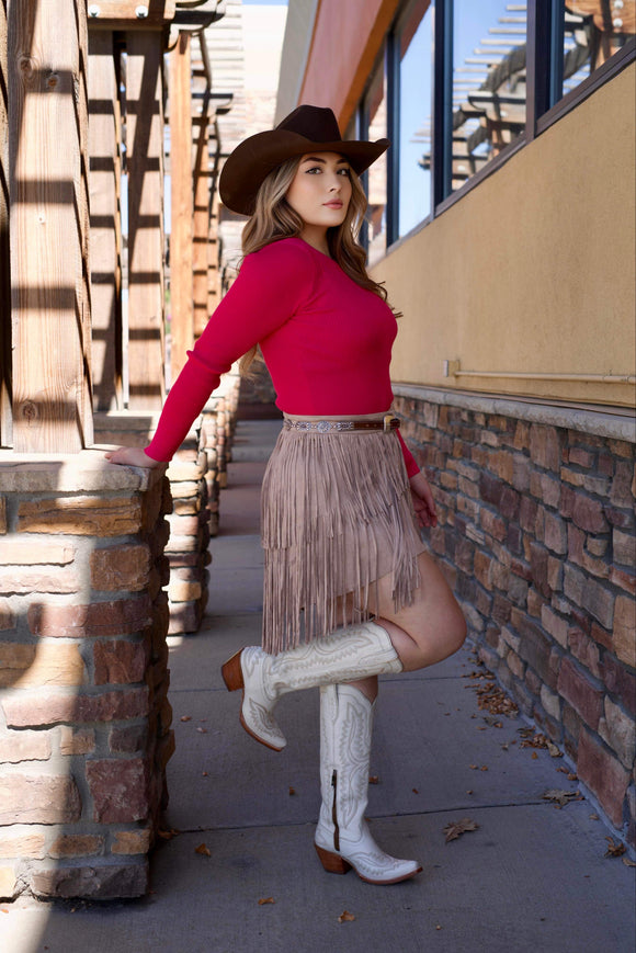 Ceci Brown Fringe Skirt