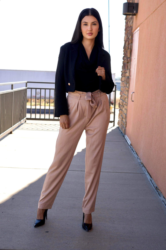 Lucy Beige Waist Belted Pants