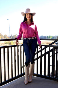 Barbie Pink Rhinestone Button Up Top