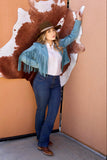 Jessica Turquoise Suade Fringe Jacket