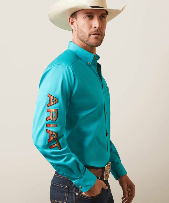 Men’s Ariat Teal Letter Fitted Shirt
