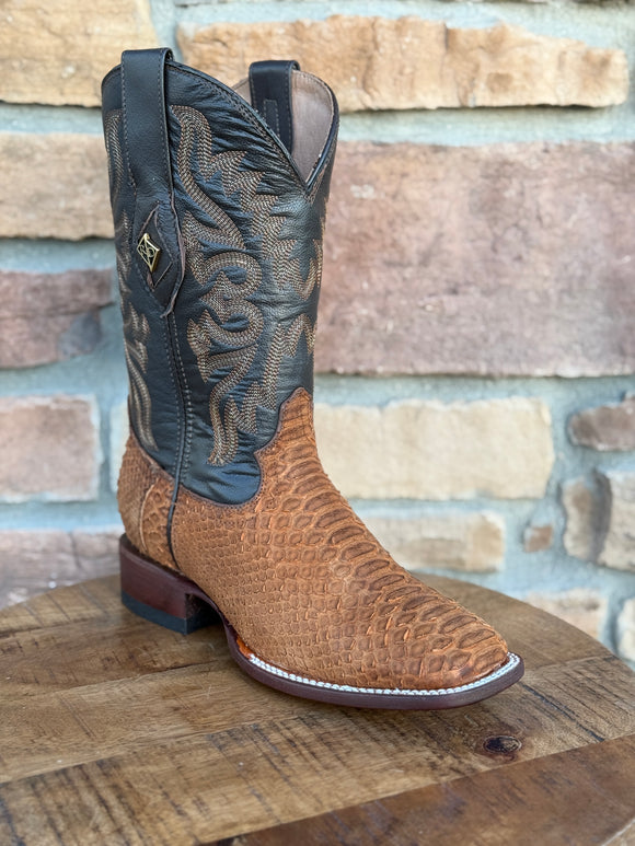 Red Diamond Tan Python Wide Square Toe Boots