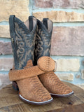 Red Diamond Tan Python Wide Square Toe Boots