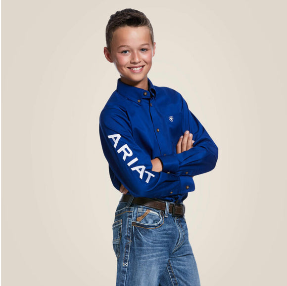 Ariat Boys Royal Blue Team Logo Twill Classic Fit Shirt