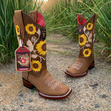 Women's Los Altos Tan Sunflower Wide Square Toe Boots