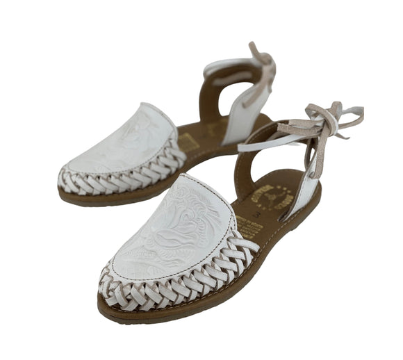 Women’s White Flower Lace-Up Sandles