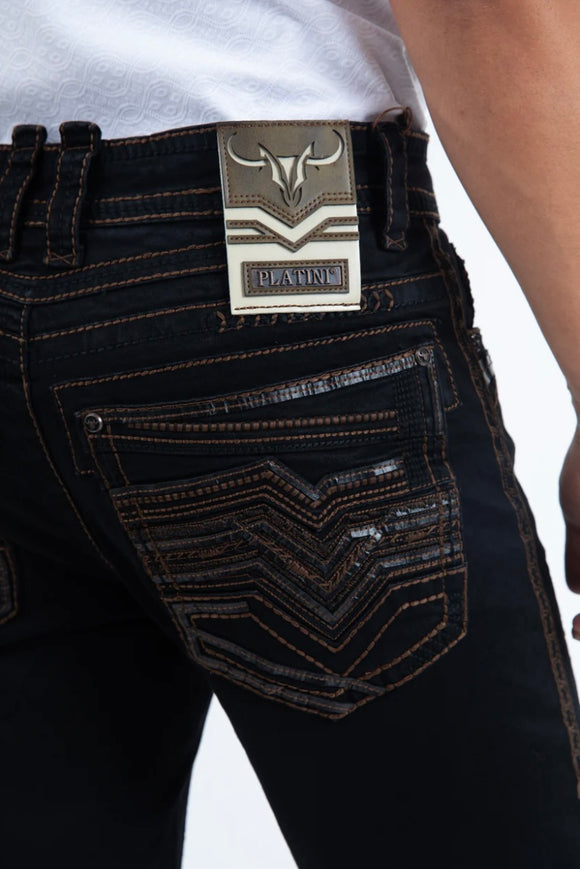 Men’s Platini Black Rust Embroidered  Bootcut Jeans