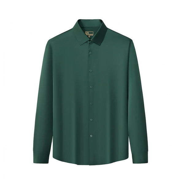Men’s Barocco Signature Satin Stitchless Shirt- Forest Green