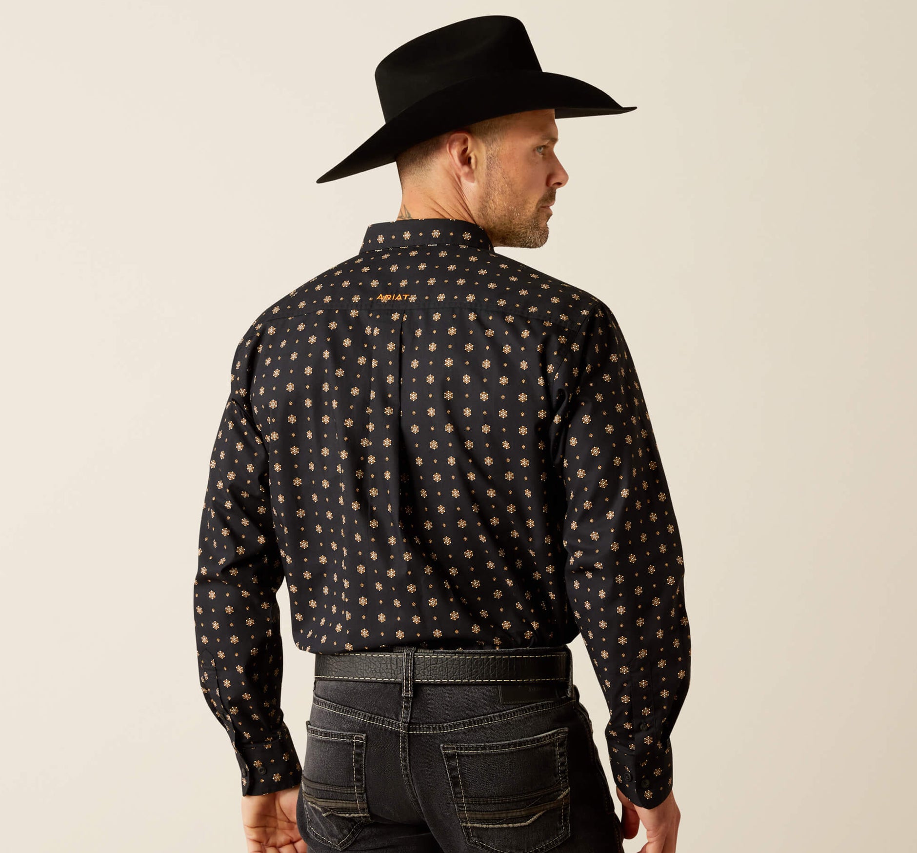 ariat black dress shirt Men's Ariat Black Button-Down Team Shirt with White Logo – Pard's Western  Shop