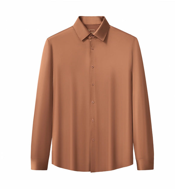 Men’s Barocco Signature Satin Stitchless Shirt- Coffe