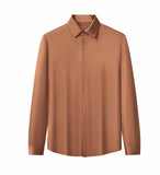 Men’s Barocco Signature Satin Stitchless Shirt- Coffe