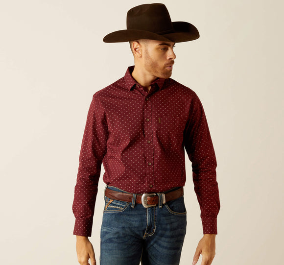 Men’s Ariat Maroon Banner McKinley Modern Fit Shirt