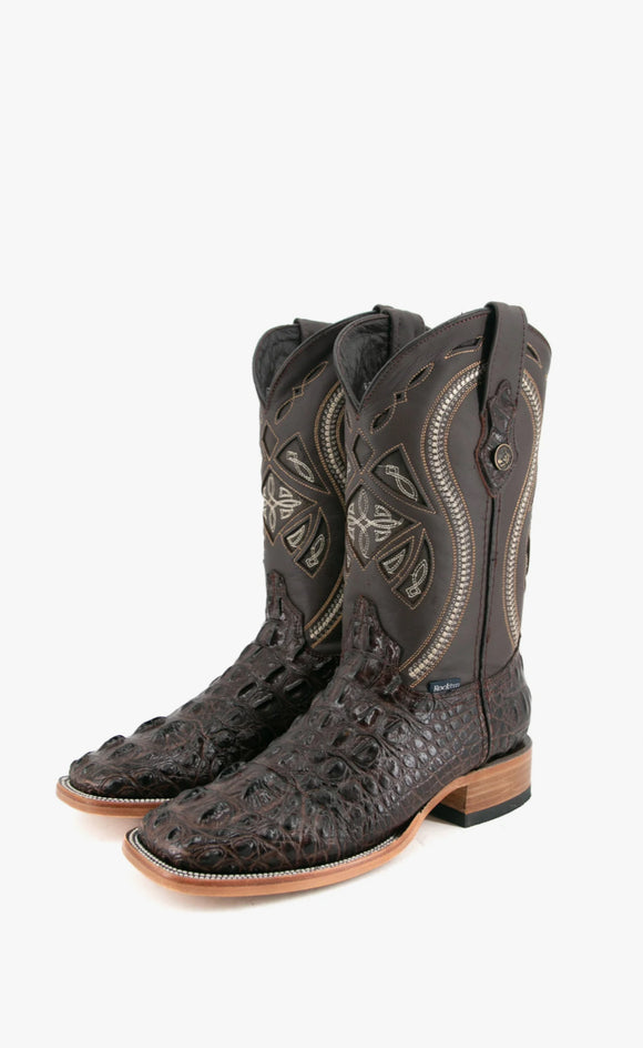 Men's Rock'em Clon Caiman Tail Hornback Wide Square Toe Brown