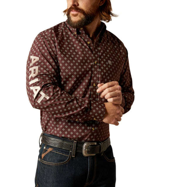 Men's Ariat Brown/Tan Team Koen Logo Fitted Shirt Moreno's Wear Men's Ariat Brown/Tan Team Koen Logo Fitted Shirt Moreno's Wear