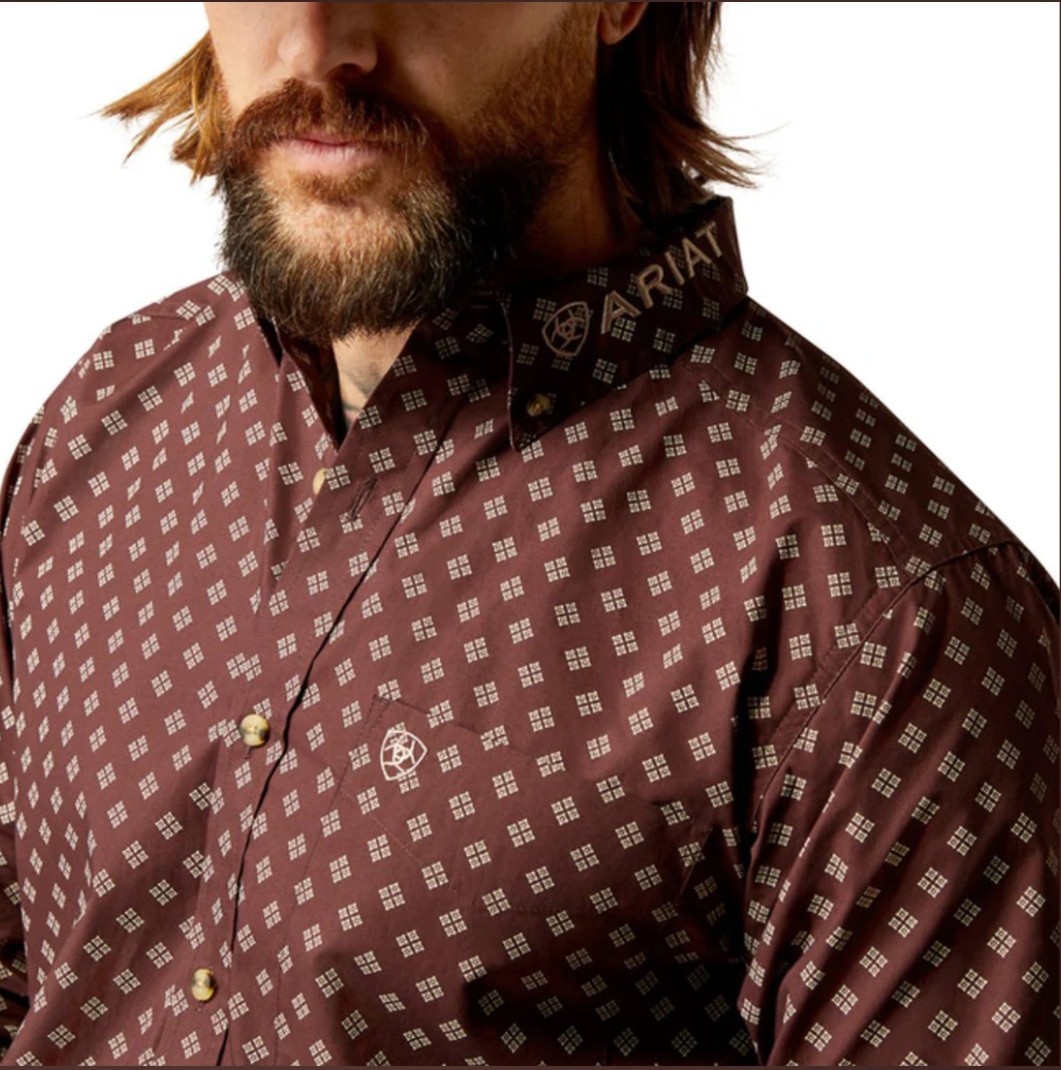 ariat dress shirt Men's Ariat Brown/Tan Team Koen Logo Fitted Shirt – Moreno's Wear