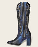 Cuadra Black Blued Studs & Embroidery Tall Boots