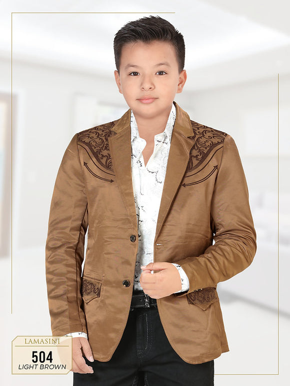 Boy’s Brown Western Blazer with Embroidery