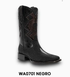 Mahuestic Black Stingray Wide Square Toe Boots