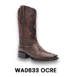 Mahuestic Ocre Python Wide Square Toe Boots