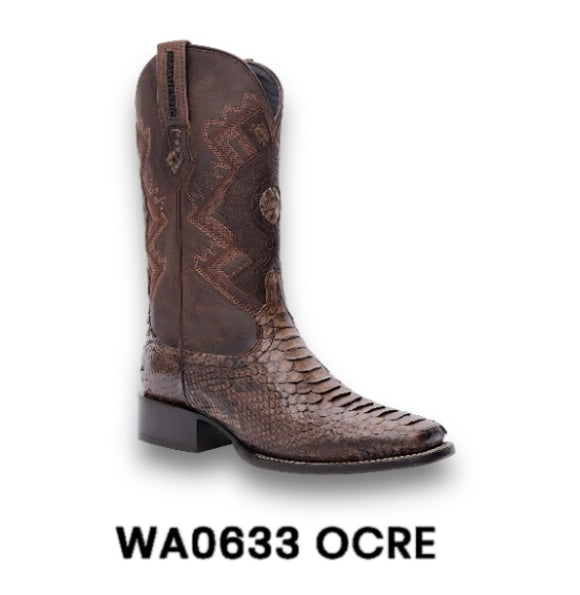 Mahuestic Ocre Python Wide Square Toe Boots