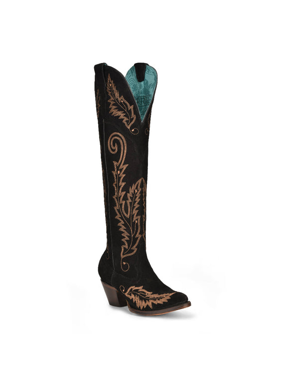 Corral Black Suede Embroidery Tall Boots A4404