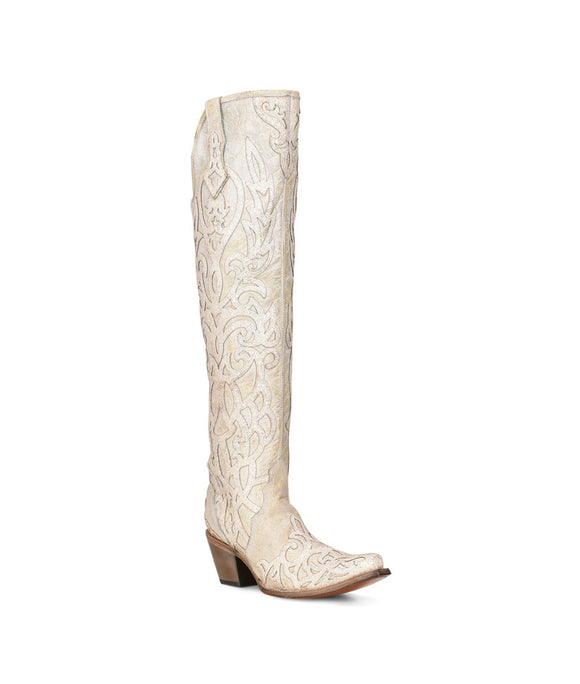 Corral Beige Glitter Overlay & Embroidery Tall Top Boots C3927
