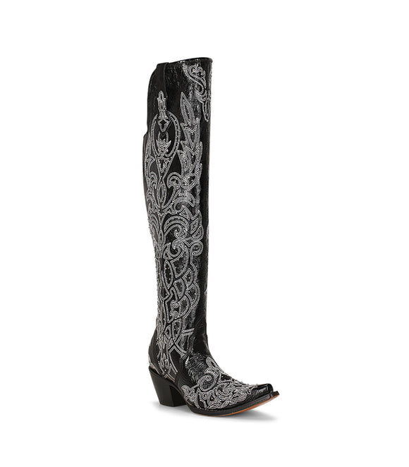 Corral Black Embroidery & Studs Tall Boots C3920