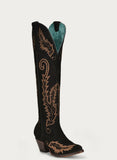 Corral Black Suede Embroidery Tall Boots A4404