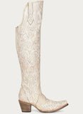 Corral Beige Glitter Overlay & Embroidery Tall Top Boots C3927