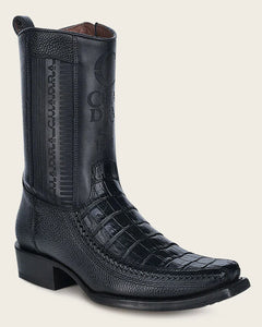 Men’s Cuadra Caiman Laser Narrow Square Toe Ankle Boots CU805 Black