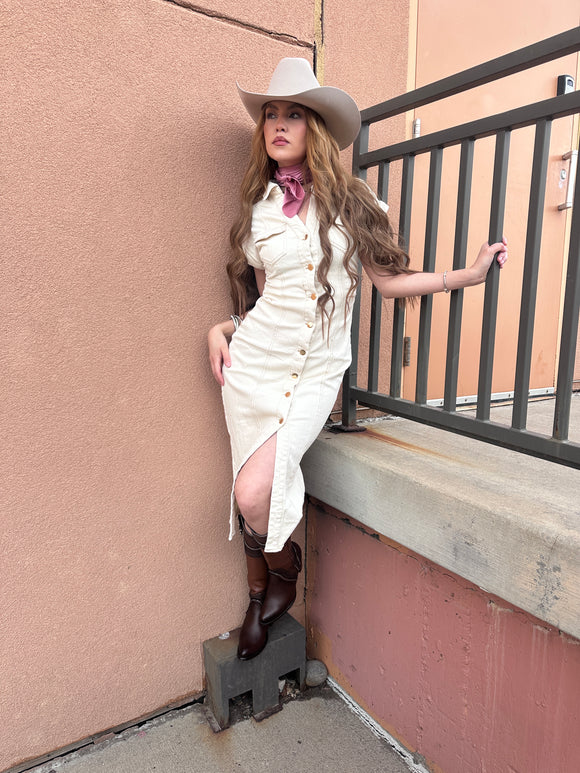 Malena Cream Denim Dress – Moreno's Wear