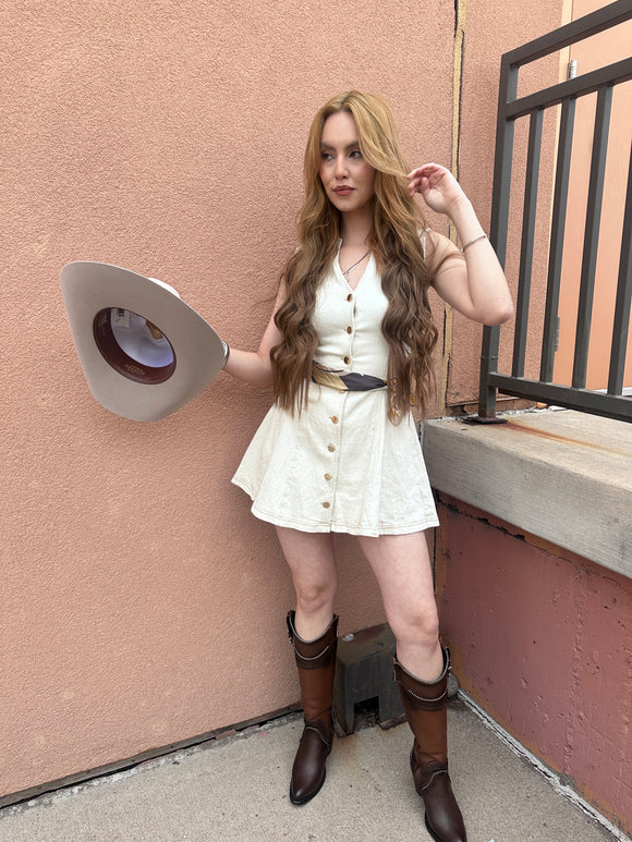 Mar Cream Denim Dress – Moreno's Wear