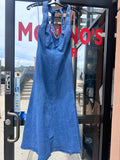Artemis Halter Denim Low Back Midi Dress