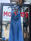 Artemis Halter Denim Low Back Midi Dress