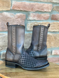 Cuadra Black Grey Laser & Woven Narrow Square Toe Boots