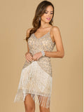 Lara Nude/Silver Short Beaded Fringe Dress 29106