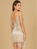 Lara Nude/Silver Short Beaded Fringe Dress 29106