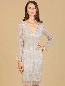 Lara Classic V Neck Beaded Long Sleeve Cocktail Dress 29164