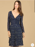Lara Navy Knee Length Long Sleeve Cocktail Dress 29223