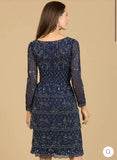 Lara Navy Knee Length Long Sleeve Cocktail Dress 29223