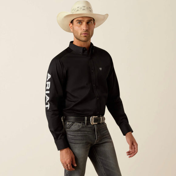 Men’s Ariat Team Logo Twill FITTED Shirt Black/Grey