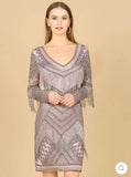 Lara Long Sleeve Beaded V-Neck Fringe Cocktail Dress 29355