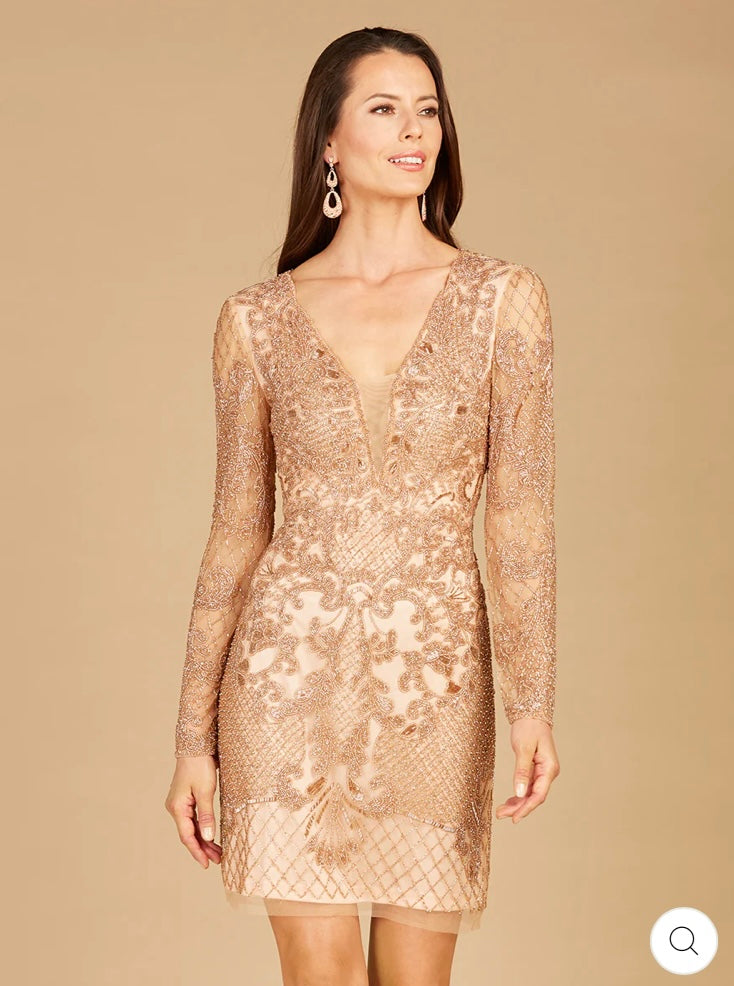 beige beaded cocktail dress Mac Duggal - Beige Sleeveless High Neck Beaded Ruffle Mini Dress main image 0