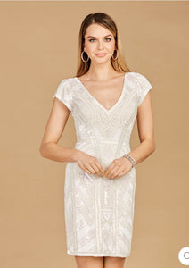 Lara Ivory V Neck Beaded Bridal Mini with Cap Sleeves 51115