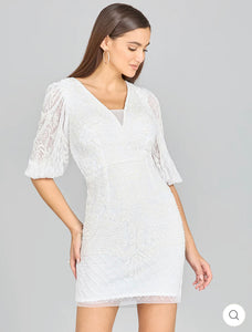 Lara Ivory V-Neck Beaded Short Sleeves Dress 51118