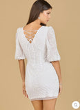 Lara Ivory V-Neck Beaded Short Sleeves Dress 51118