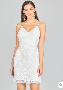 Lara Ivory Spaghetti Strap Fringe Cocktail Dress 51132