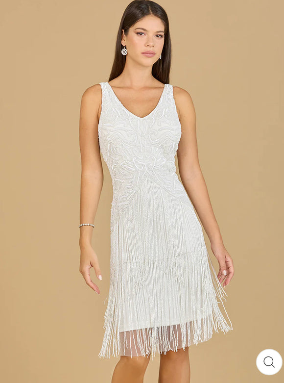 Lara Ivory Beaded Finge Cocktail Dress 51134